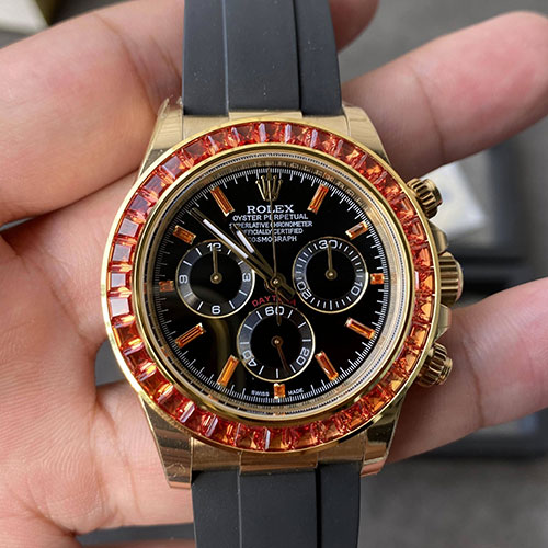 ロレックスコピー 116588SACO コスモグラフデイトナ ブラック×金目ダイヤル  ラバー