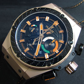 出来栄えが良いHUBLOTキングパワークロノグラフ(サンドブラスト加工)