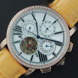 安心注文 CARTIER ロトンド ドゥ カルティエAsian 21600振動 Automatic イエロー革バンド 日付